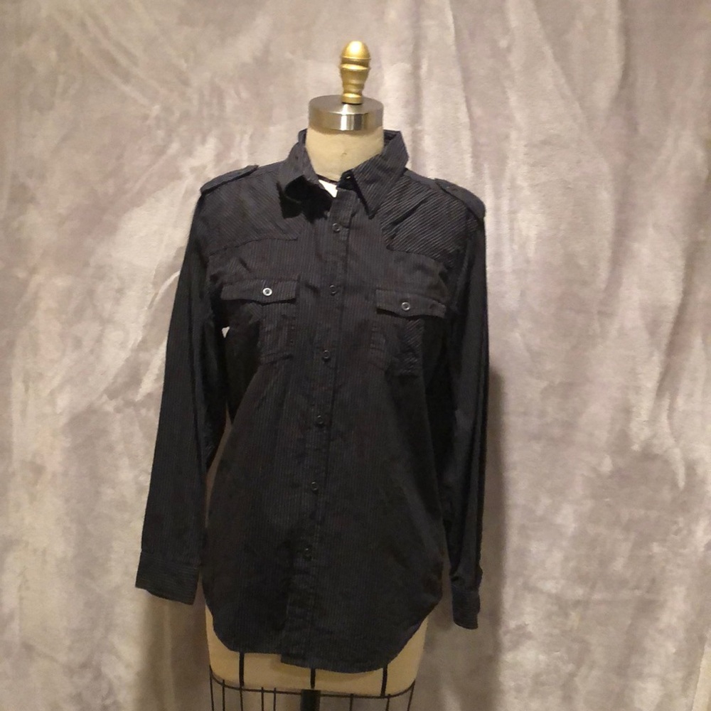 Pin striped long sleeve black button down